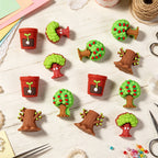 Silicone 3D Green Tree and Potted Plant Focal Beads 20pcs 3