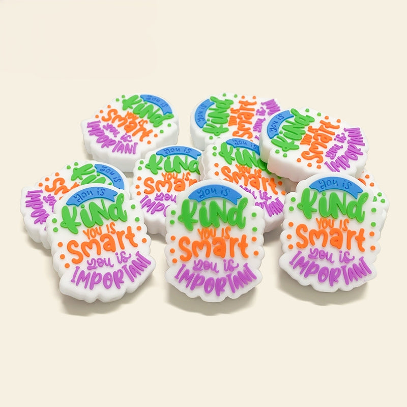 Silicone Focal Beads English Affirmation Cloud Shape 20pcs