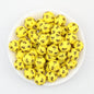 15mm Bee Pattern Printed Round Silicone Beads 50pcs - Yellow