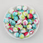 15mm Print Round Silicone Beads with Colorful Floral Patterns 50pcs - Pattern 1