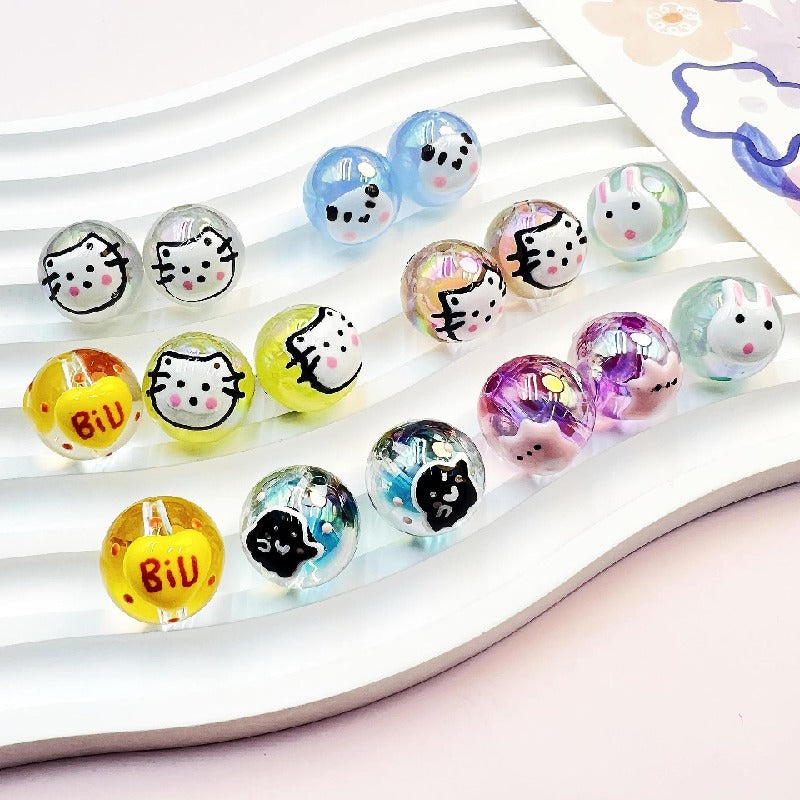 Transparent Cat Rabbit Acrylic Beads 16mm Playful Faces 2pcs