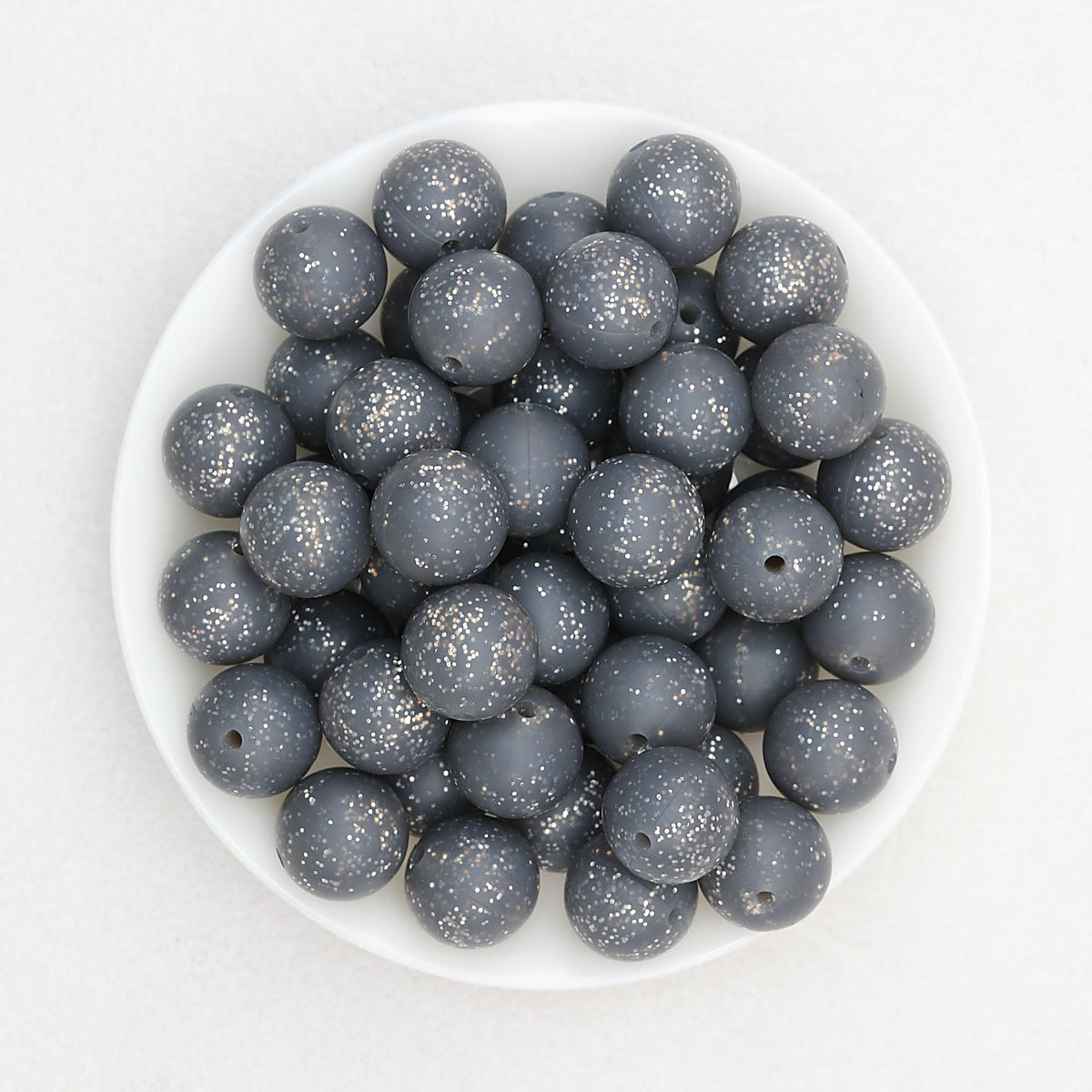15mm Glitter Silicone Round Beads with 2.5mm Hole 50pcs - Glitter Gray