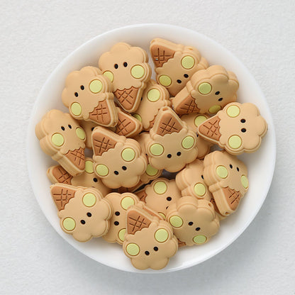 Cute Ice Cream and Animal Silicone Focal Beads 20 pcs - Khaki