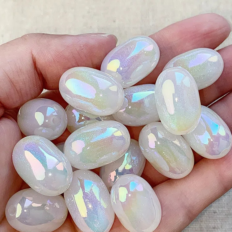 Electroplated Opal Jujube Shaped Resin Beads 21mm Iridescent 10pcs 14