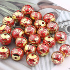 Christmas Printed Round Acrylic Beads 16mm Gold Pumpkin Design 8