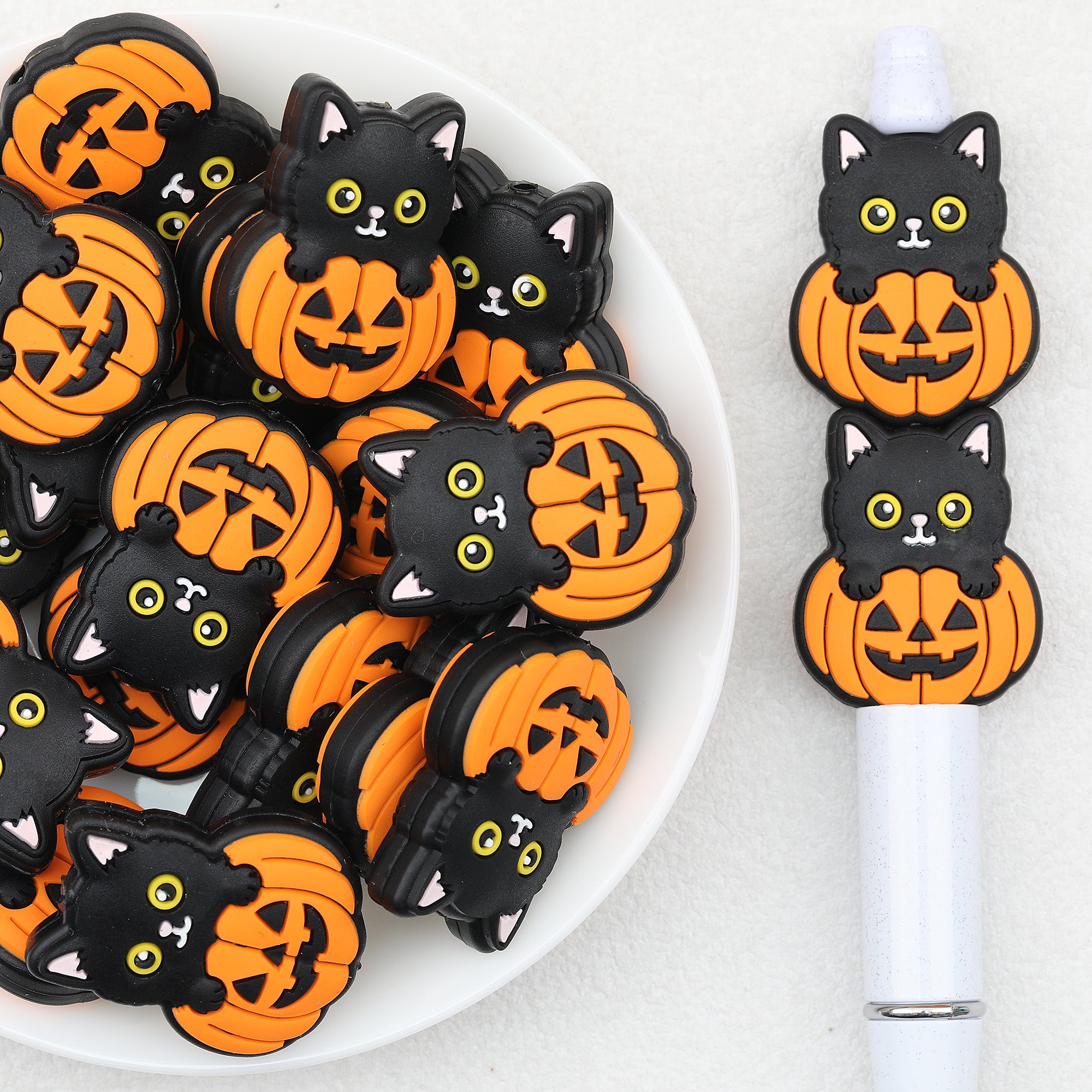 Halloween Black Cat Pumpkin Silicone Focal Beads 20pcs