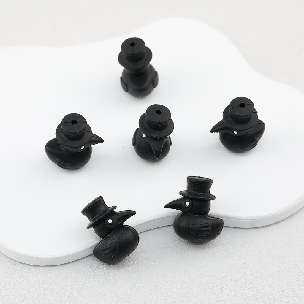3D Black Crow Hat Silicone Focal Beads 20pcs