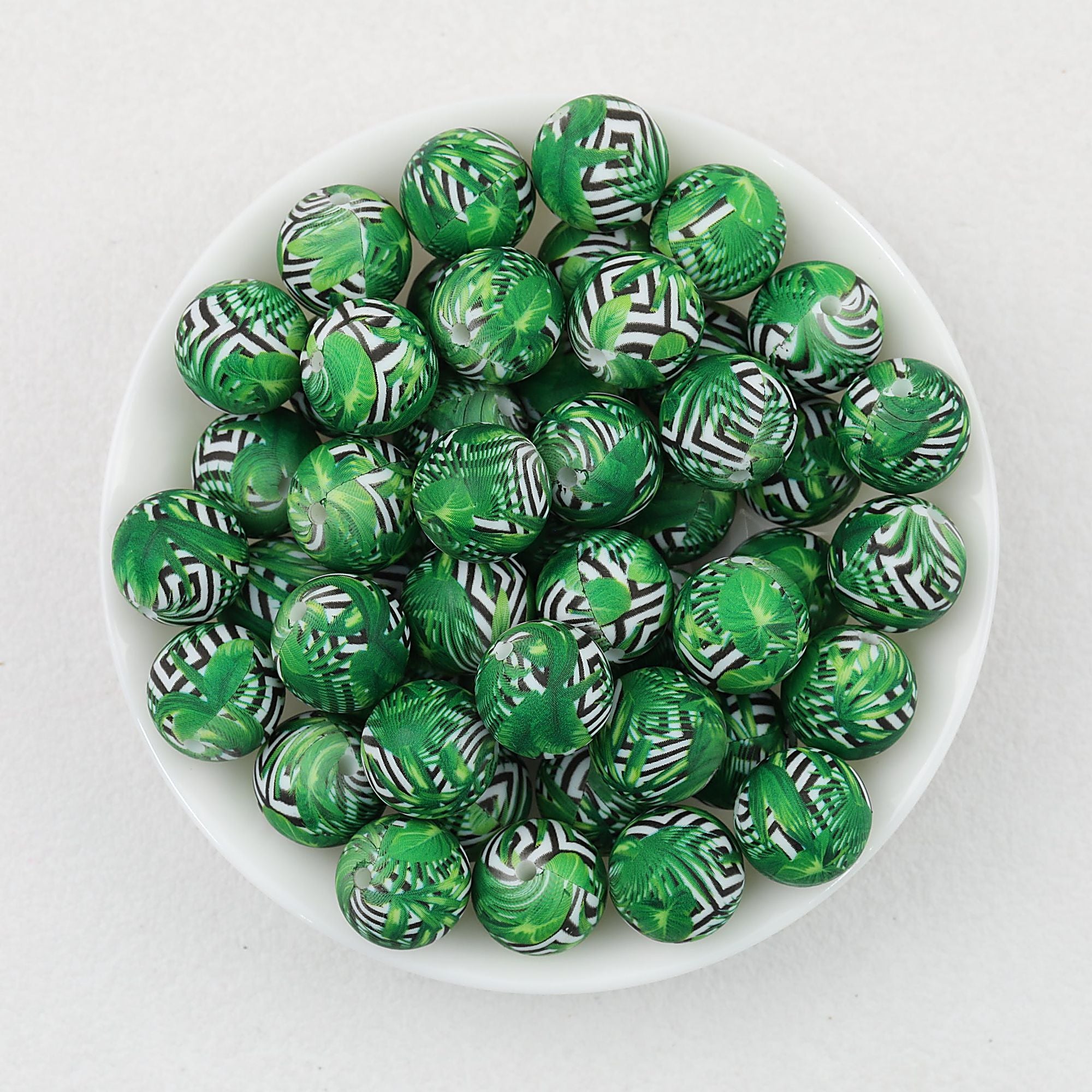 15mm Deep Color Pattern Printed Silicone Round Beads 50pcs - Iron Tree