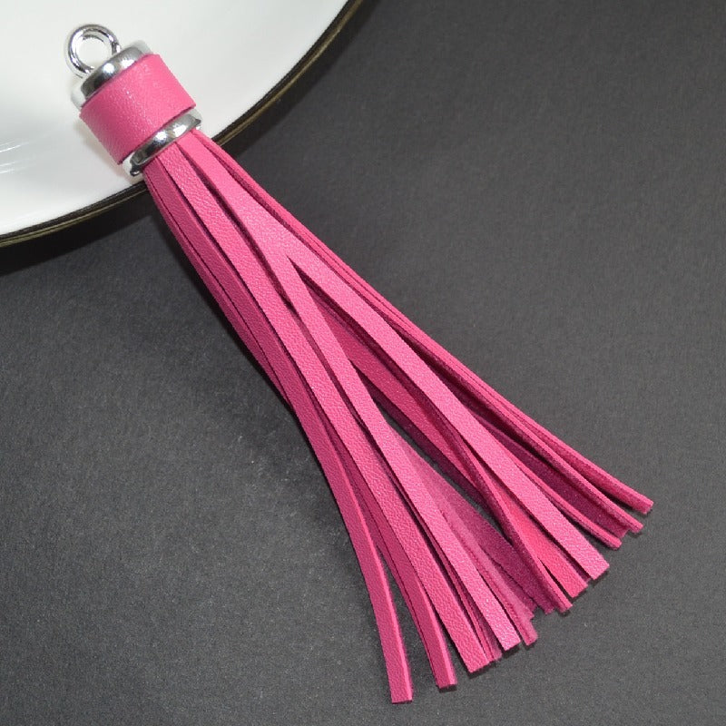 Silver PU Leather Tassel Keychain Metallic 9cm Length 31