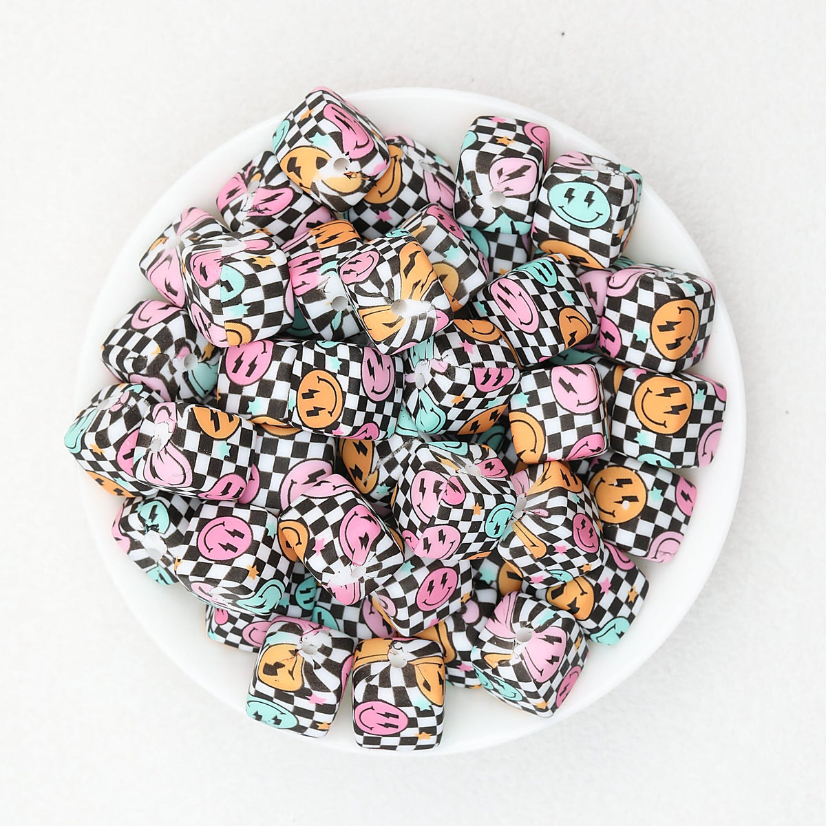 Geometric Pattern 13.5mm Square Silicone Beads with 2.5mm Hole 50pcs - 3