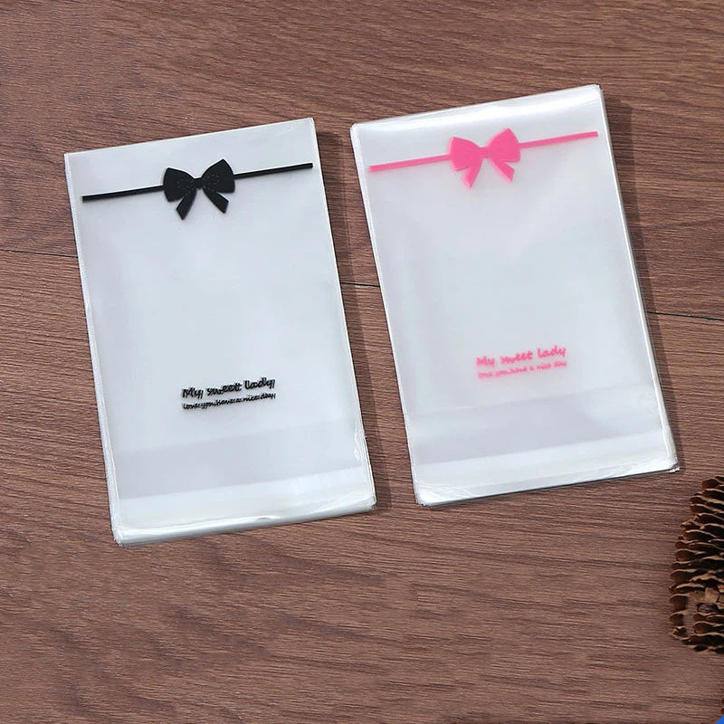 Self Adhesive OPP Bags Bow Print Clear 8x10+3cm 200pcs