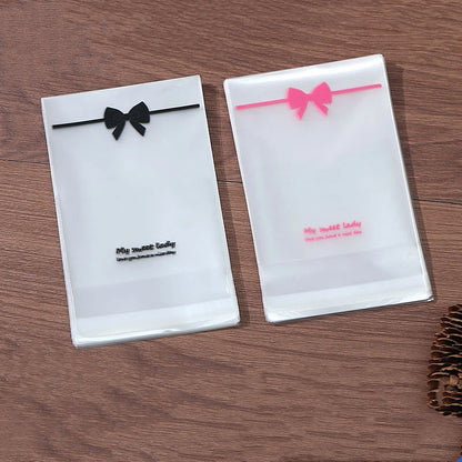 Self Adhesive OPP Bags Bow Print Clear 8x10+3cm 200pcs