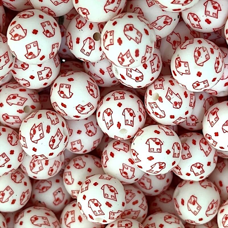 15mm Silicone Beads Nurses Clothing Printed Design 50pcs