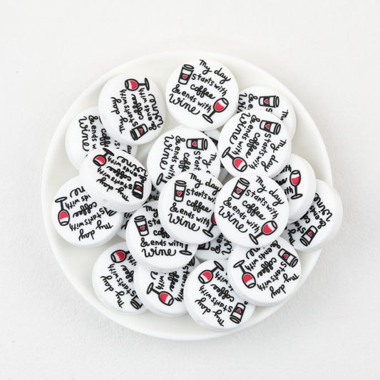 Silicone Focal Beads Coffee Wine Text Bold Red 20pcs