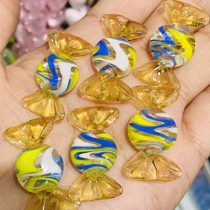 Lampwork Glass Beads Candy Shape 15x28mm Transparent Polka Dotted Stripe 4pcs 2