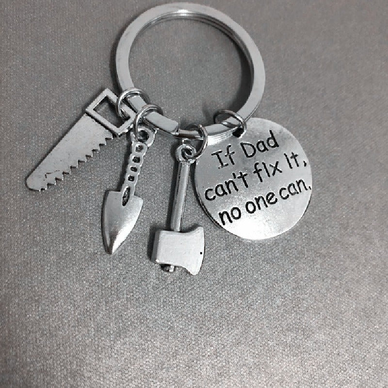 Alloy Handyman Tool Round Tag Keychain Polished Silver Metal 14