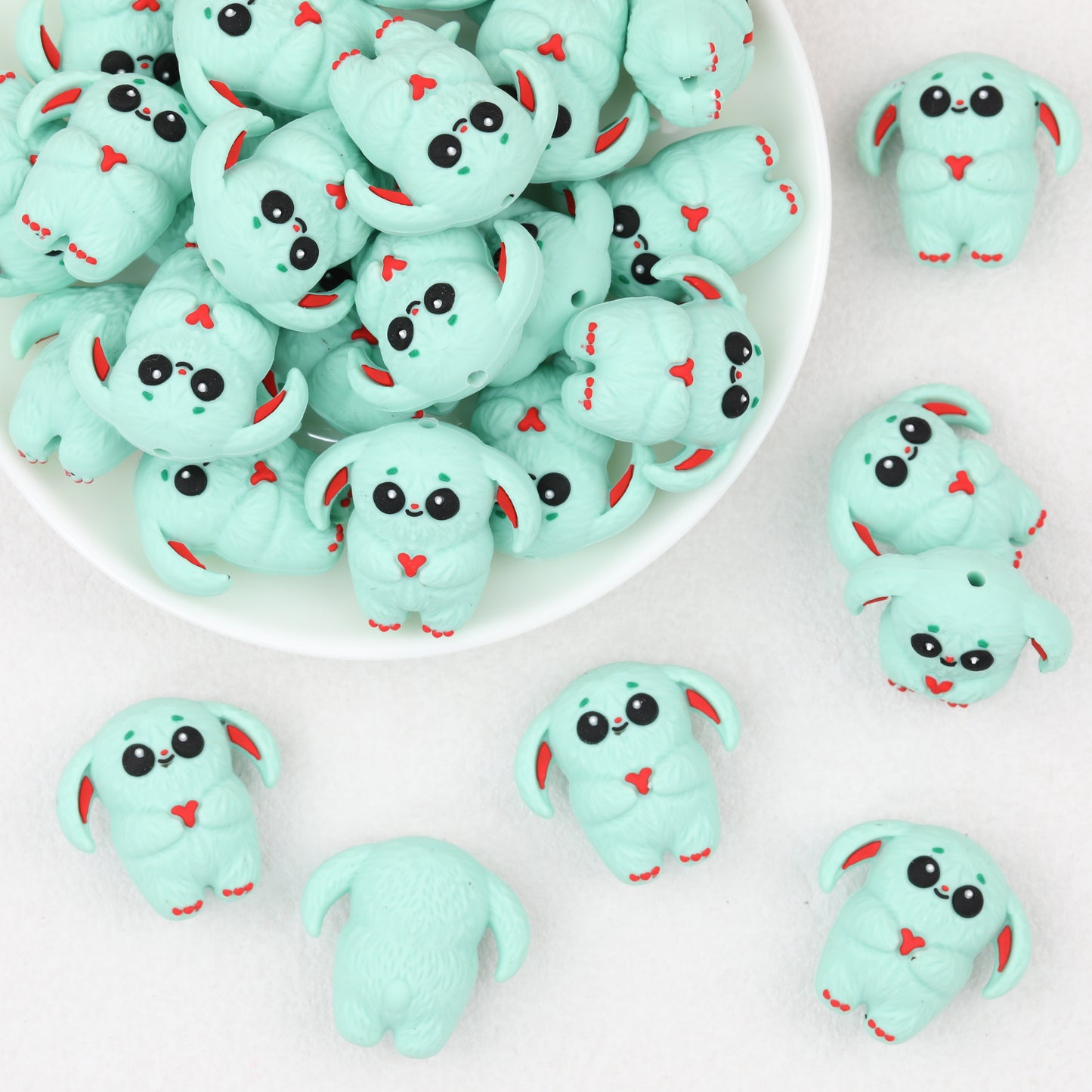 Mint Green 3D Monster Silicone Focal Beads 20pcs
