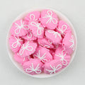 3D Pink Shell Pattern Silicone Focal Beads with White Dot Bow 20pcs