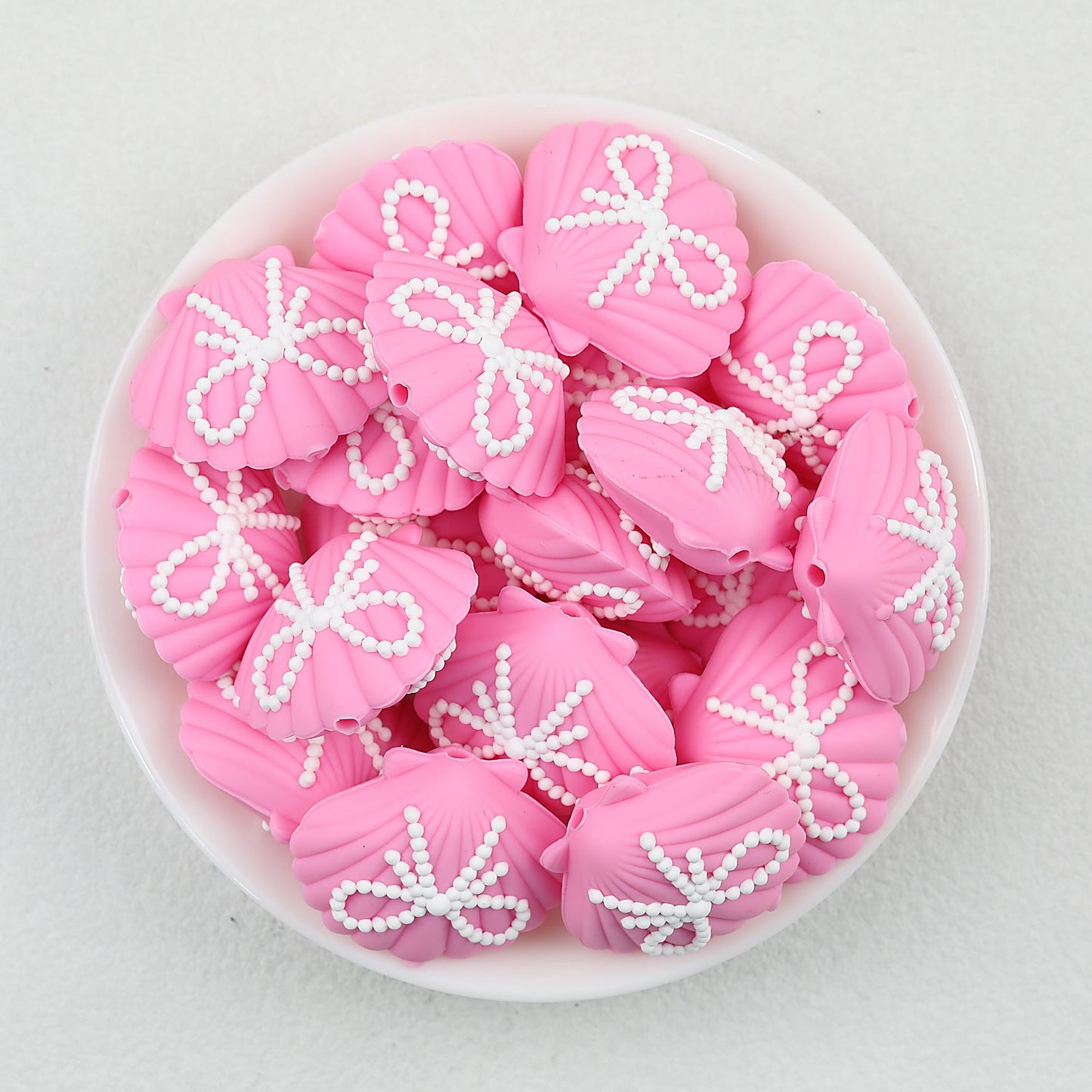 3D Pink Shell Pattern Silicone Focal Beads with White Dot Bow 20pcs