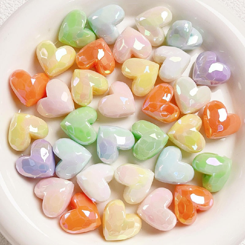 Faceted Heart Acrylic Beads 17.5mm Pastel Vibrant Mixed 10pcs 11