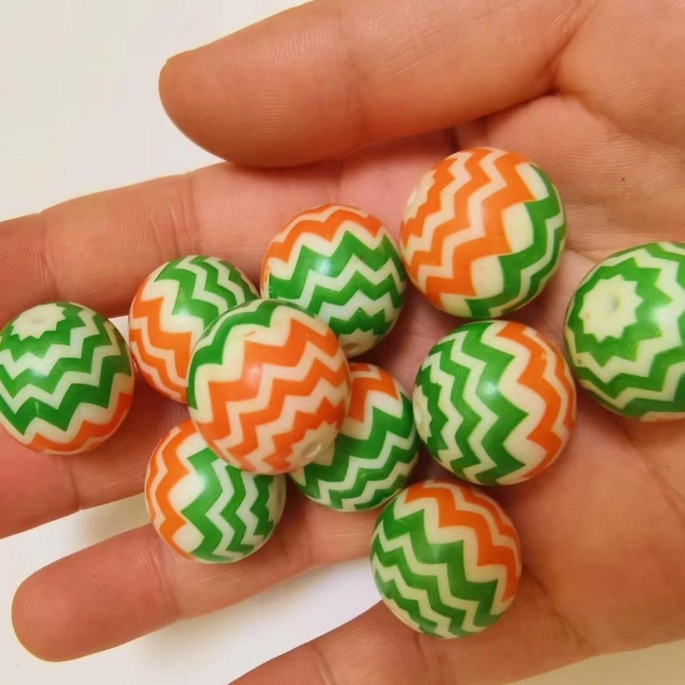 Halloween Orange Green Chevron Bubblegum Beads 20mm 10pcs 2