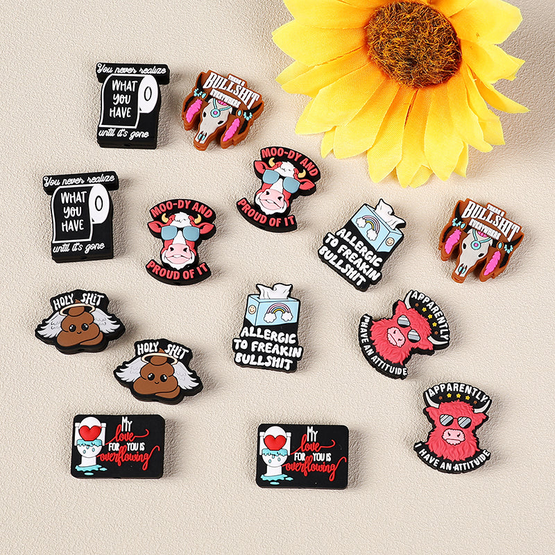Silicone Focal Beads Fun Text Playful Quotes Cartoon Style 20pcs