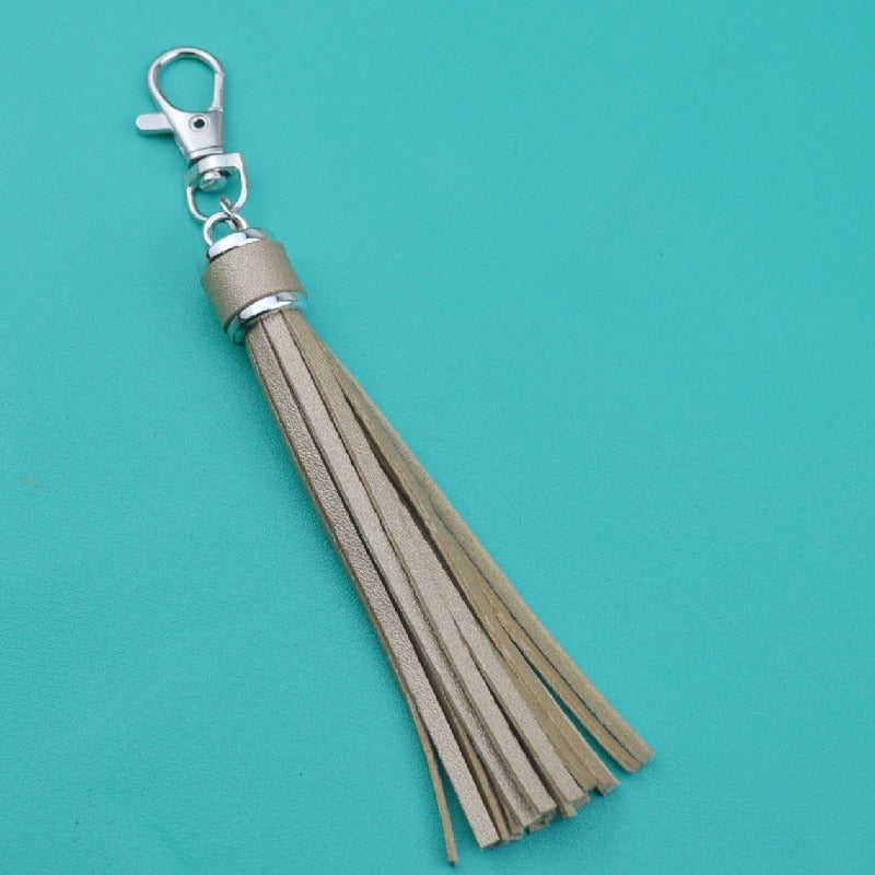 PU Leather Tassel Keychain 9cm Strips Silver Lobster Clasp 30