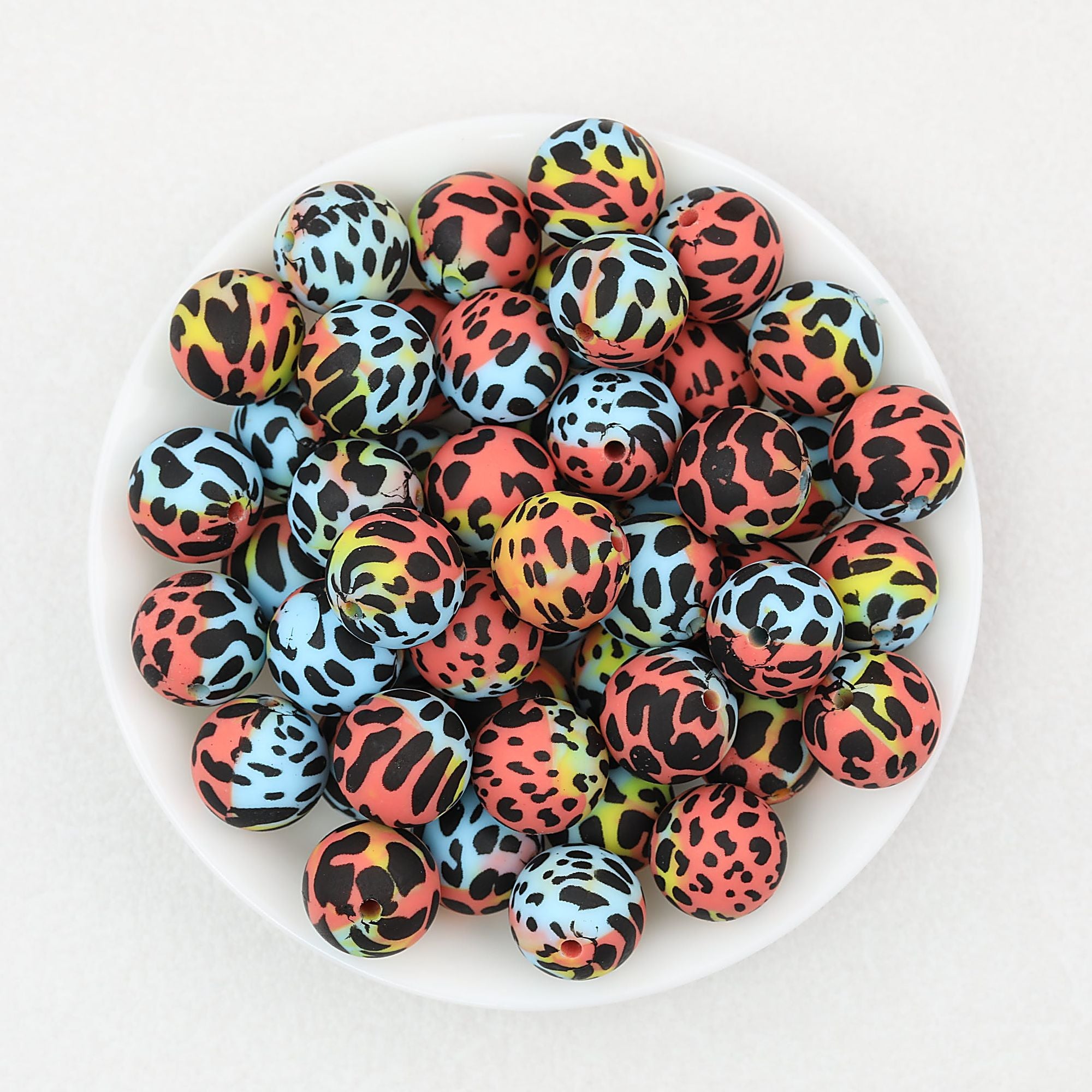 15mm Colored Leopard Print Round Silicone Beads 50pcs - Cow Iridescent 1