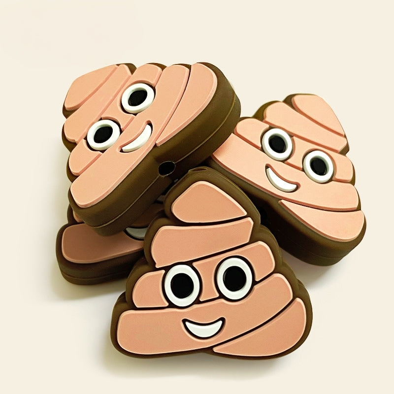Silicone Focal Beads Poop Brown Cheerful Faces 20pcs