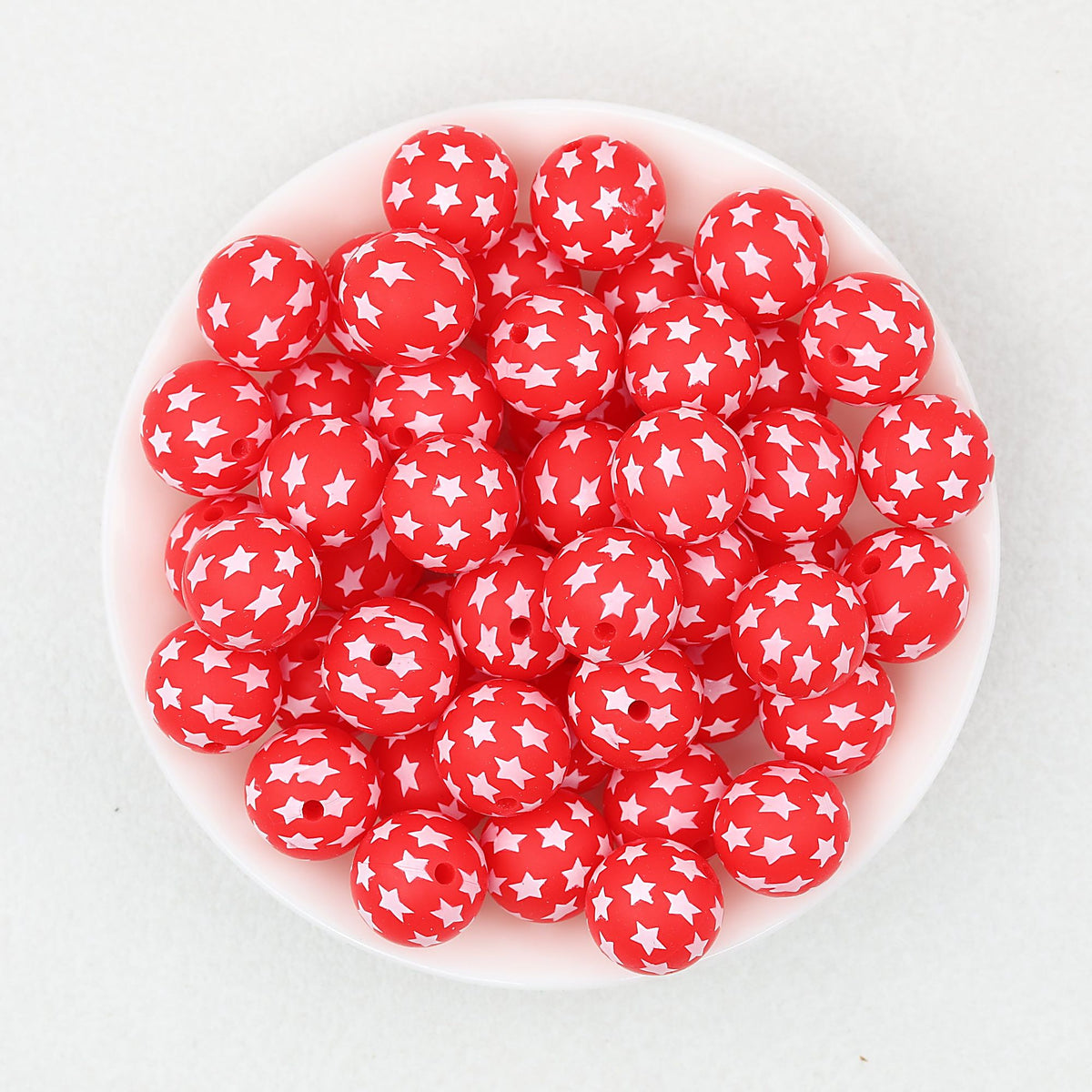 15mm US Themed Printed Silicone Round Beads 50pcs - Red Star