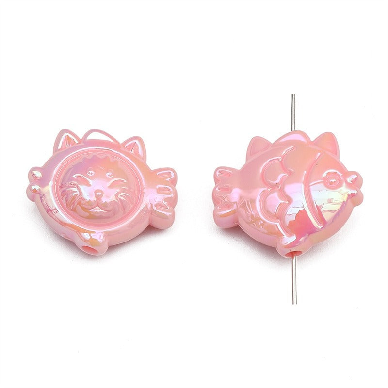 Painted Cat Fish Acrylic Beads 26x22mm Glossy Iridescent 8pcs 6
