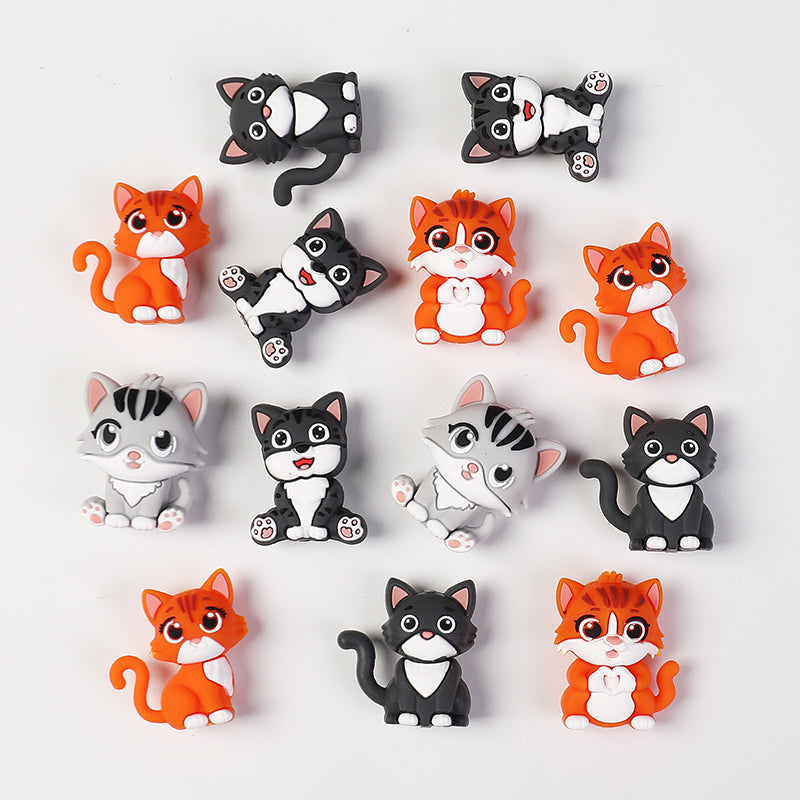 Silicone 3D Focal Beads Dark Cat Smiling Face Sitting Pose 20pcs 6