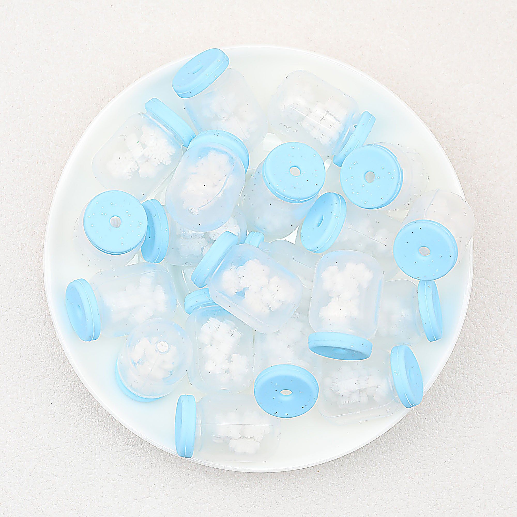 3D Christmas Glitter Bottle Silicone Focal Beads 20pcs - White Snowflake