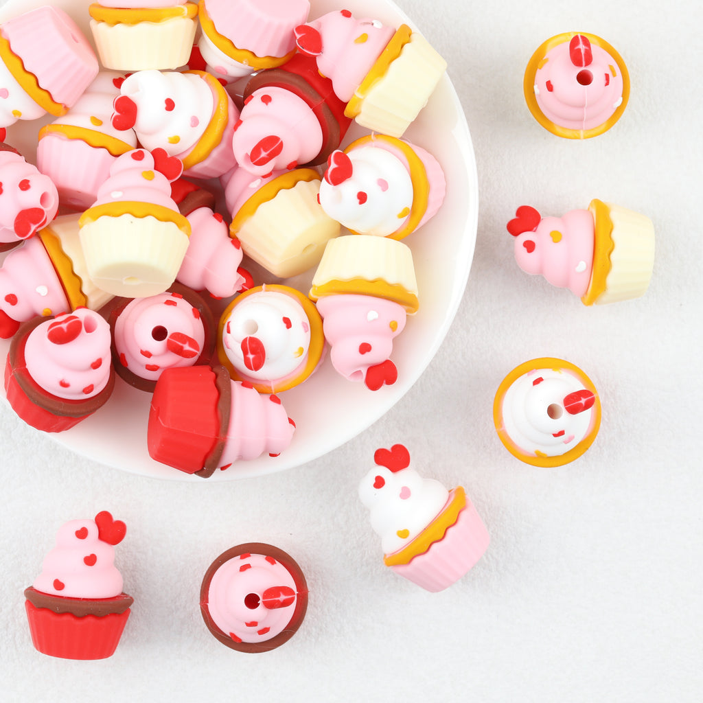 3D Heart Cream Top Cake Cup Silicone Focal Beads 20Pcs 