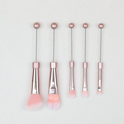 Beadable Makeup Brush Set Metal Handle Artificial Fiber Bristles 5pcs - Rose gold