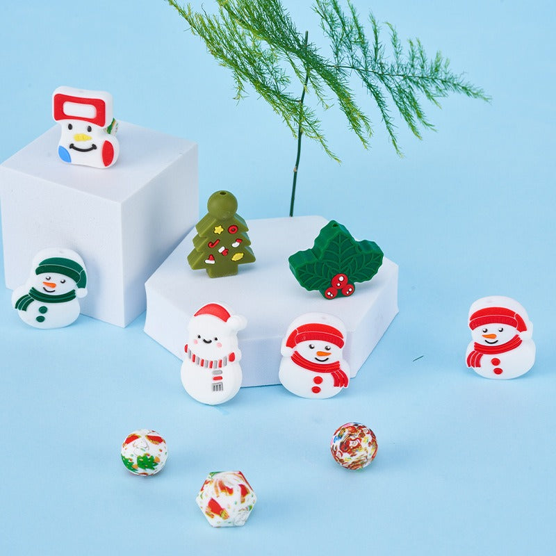 Silicone Focal Beads Christmas Tree Snowman Stocking 20pcs 2