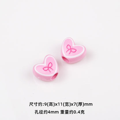 Bowknot Outline Heart Acrylic Beads 11mm 40pcs 14