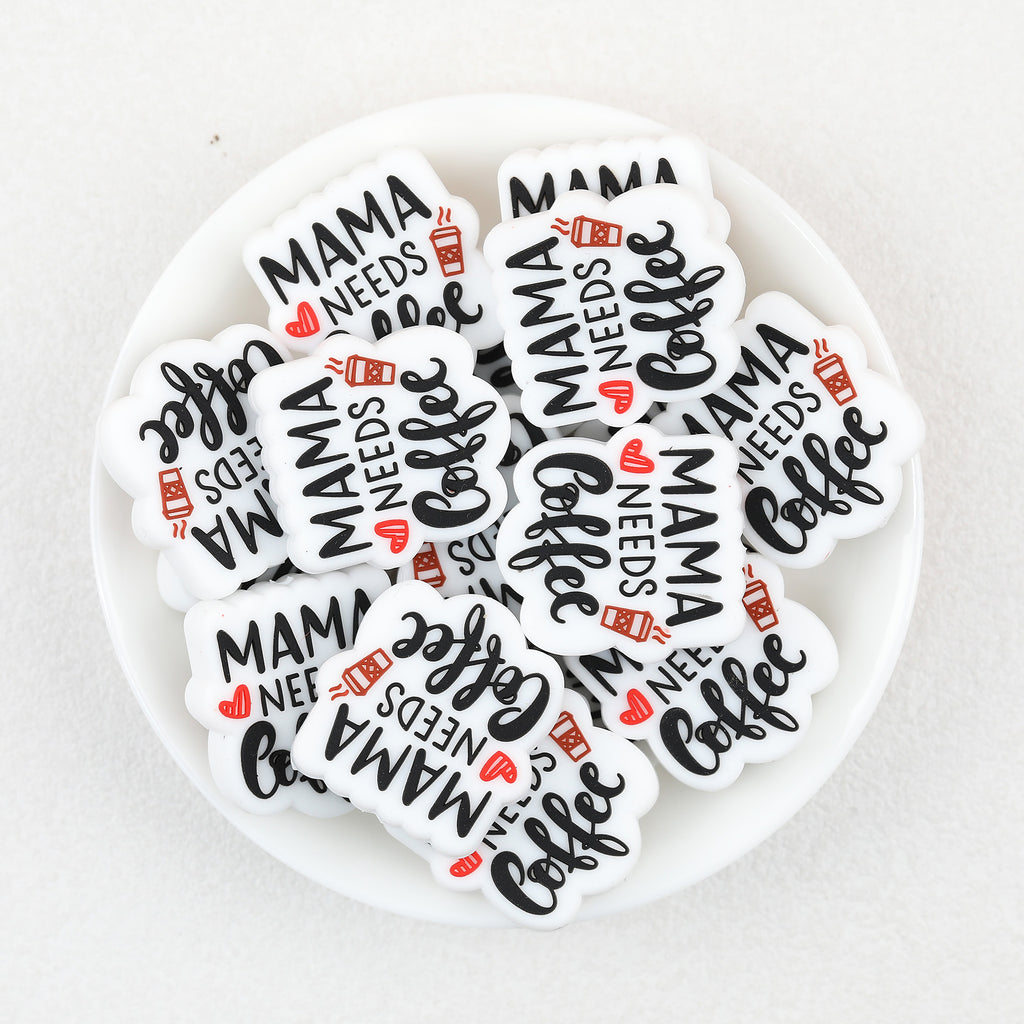 Mama Flower Silicone Focal Beads Wholesale, Coffee Cup Message