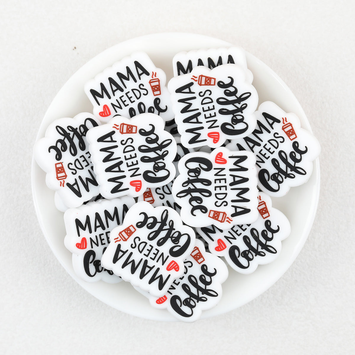 Mama Flower Silicone Focal Beads Wholesale, Coffee Cup Message