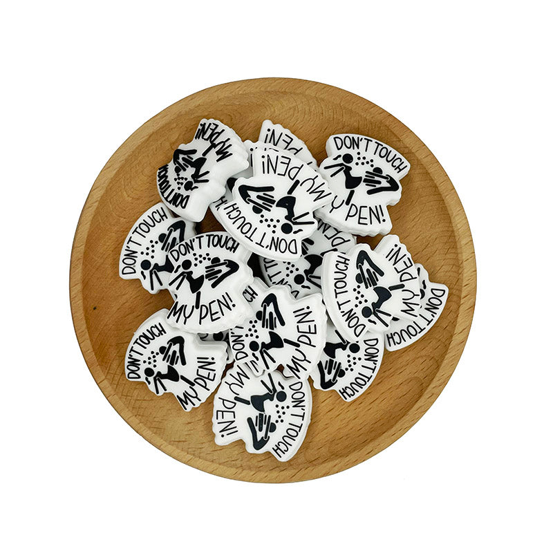 Silicone Focal Beads Dont Touch My Pen Bold Text Illustration 20pcs 3