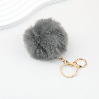 Pom Pom Keychain Fluffy Imitation Rex Rabbit Fur Ball 8cm With Lobster Clasp
