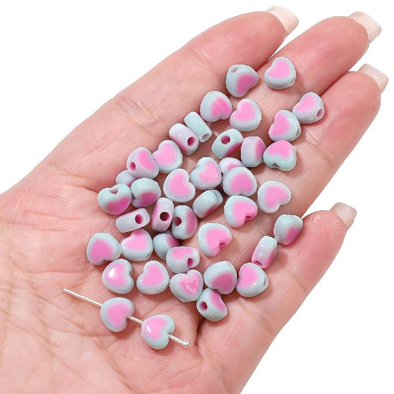 Colorful Heart Acrylic Beads 8x7mm Pastel Mixed 60pcs 12