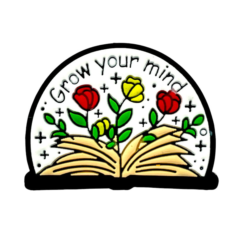 Silicone Focal Beads Grow Your Mind Books Blossoming Flowers 20pcs