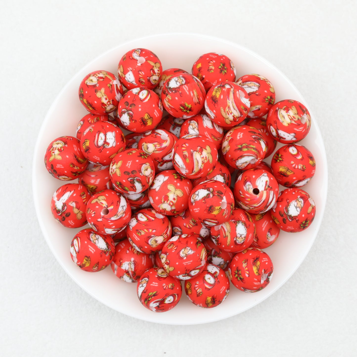 Christmas Santa Claus 15mm Silicone Beads Printed 50pcs 3