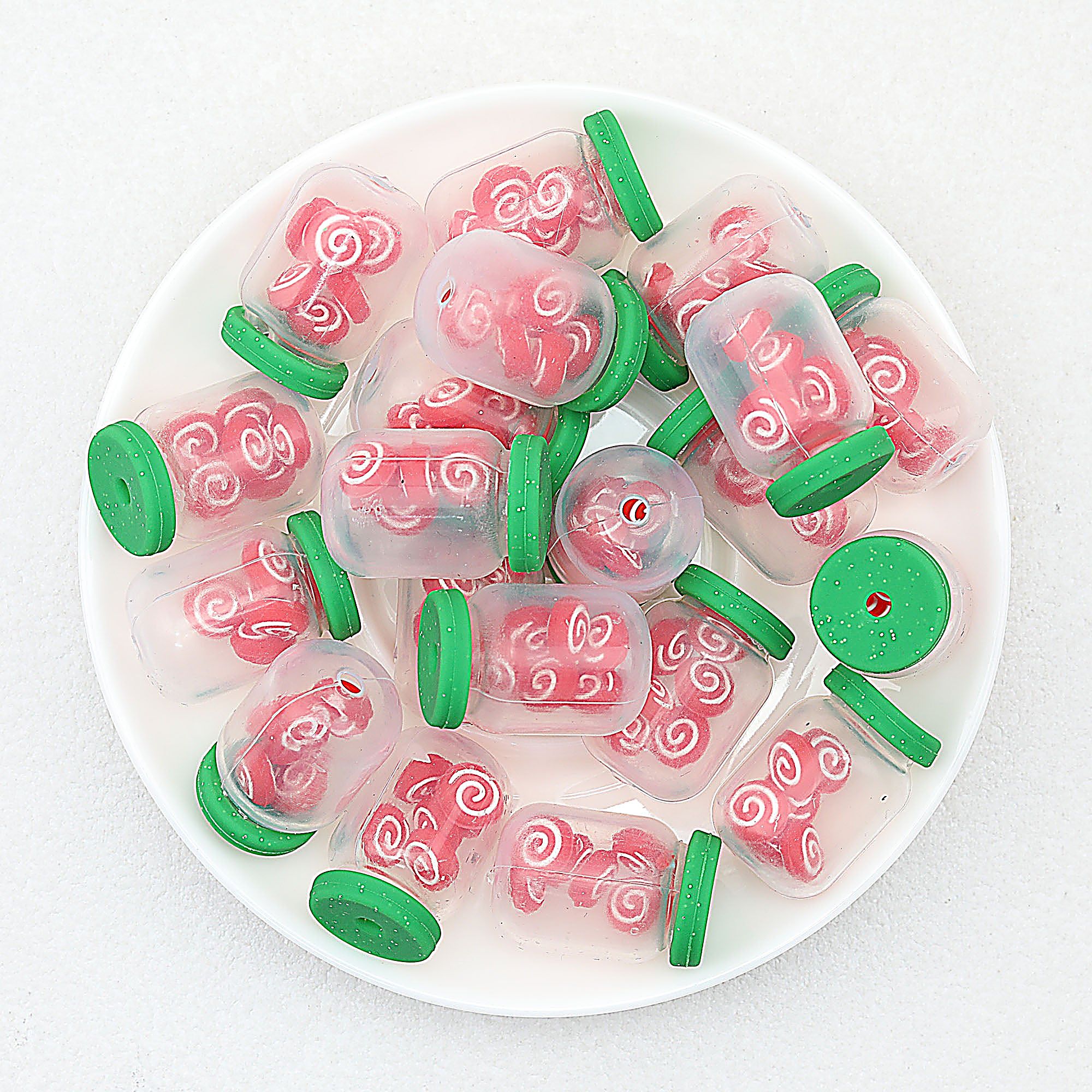 3D Christmas Glitter Bottle Silicone Focal Beads 20pcs - Red Candy