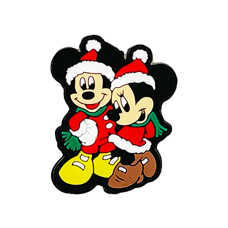 Silicone Focal Beads Christmas Mickey Minnie Couple Circle Badge 20pcs
