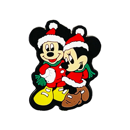 Silicone Focal Beads Christmas Mickey Minnie Couple Circle Badge 20pcs