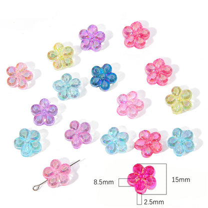 Transparent Flower Acrylic Beads 15x18mm Iridescent Pastel 40pcs 13