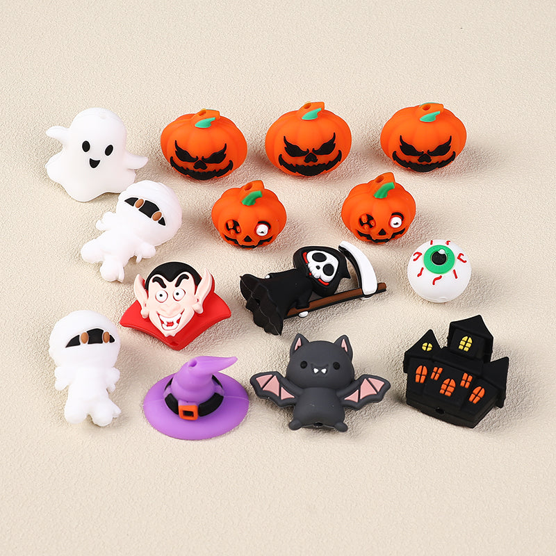 Silicone 3D Focal Beads Halloween Pumpkin Ghost Haunted House 20pcs 4