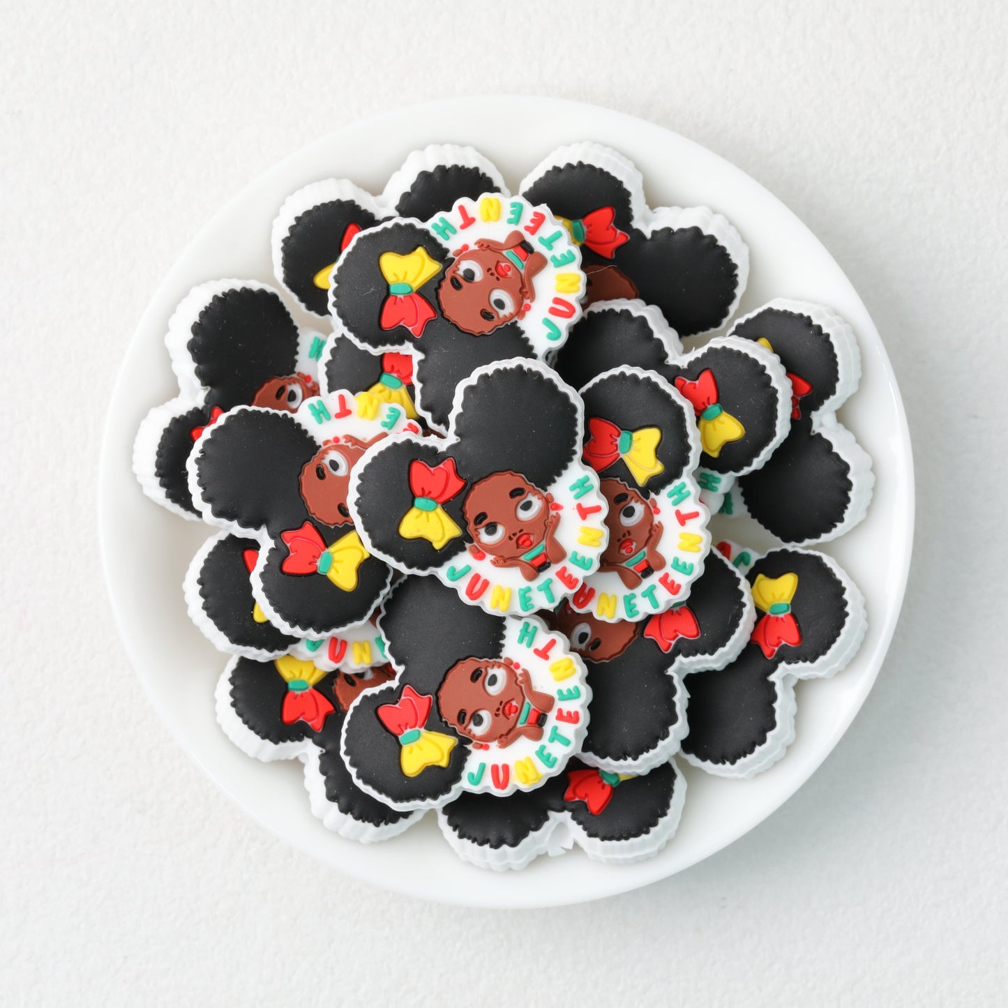 Juneteenth Silicone Focal Beads Black Hair Design 20 pcs